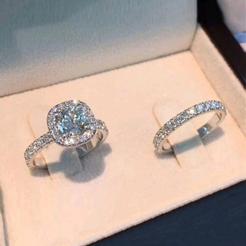 Ring Set Micro Paved Clear Stone Silver